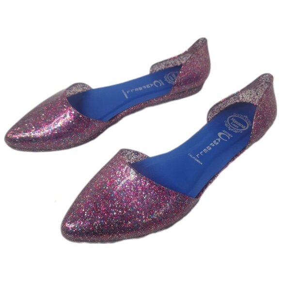 JEFFREY CAMPBELL GLITTER SPARKLE PINK JELLY FLATS HAVANA US LADIES SZ 8 SLIP ON - Picture 1 of 16